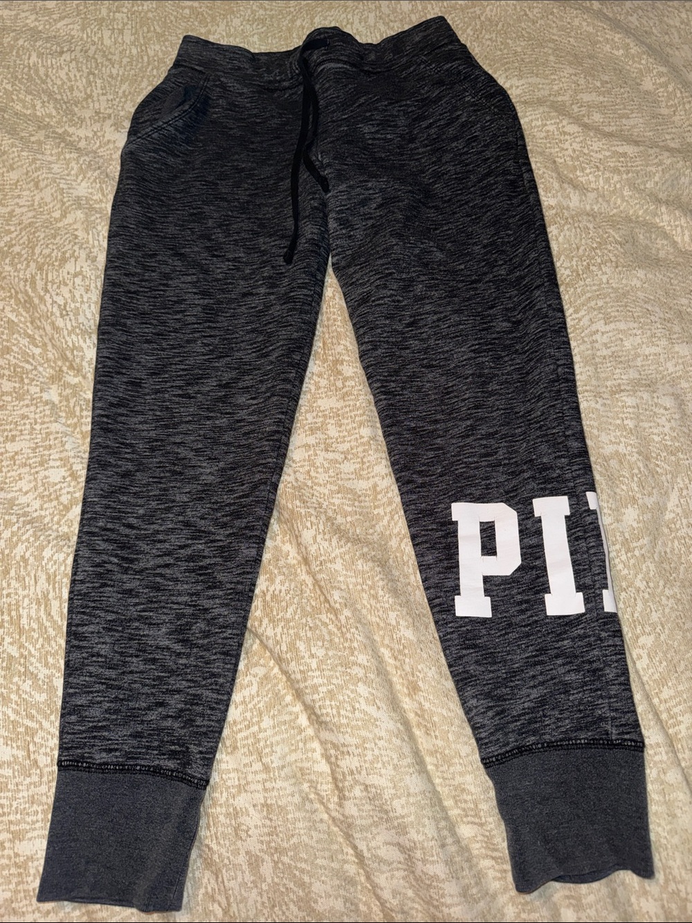 PINK Victoria's Secret Dark Gray Marled Jogger Sweatpants with White Logo
